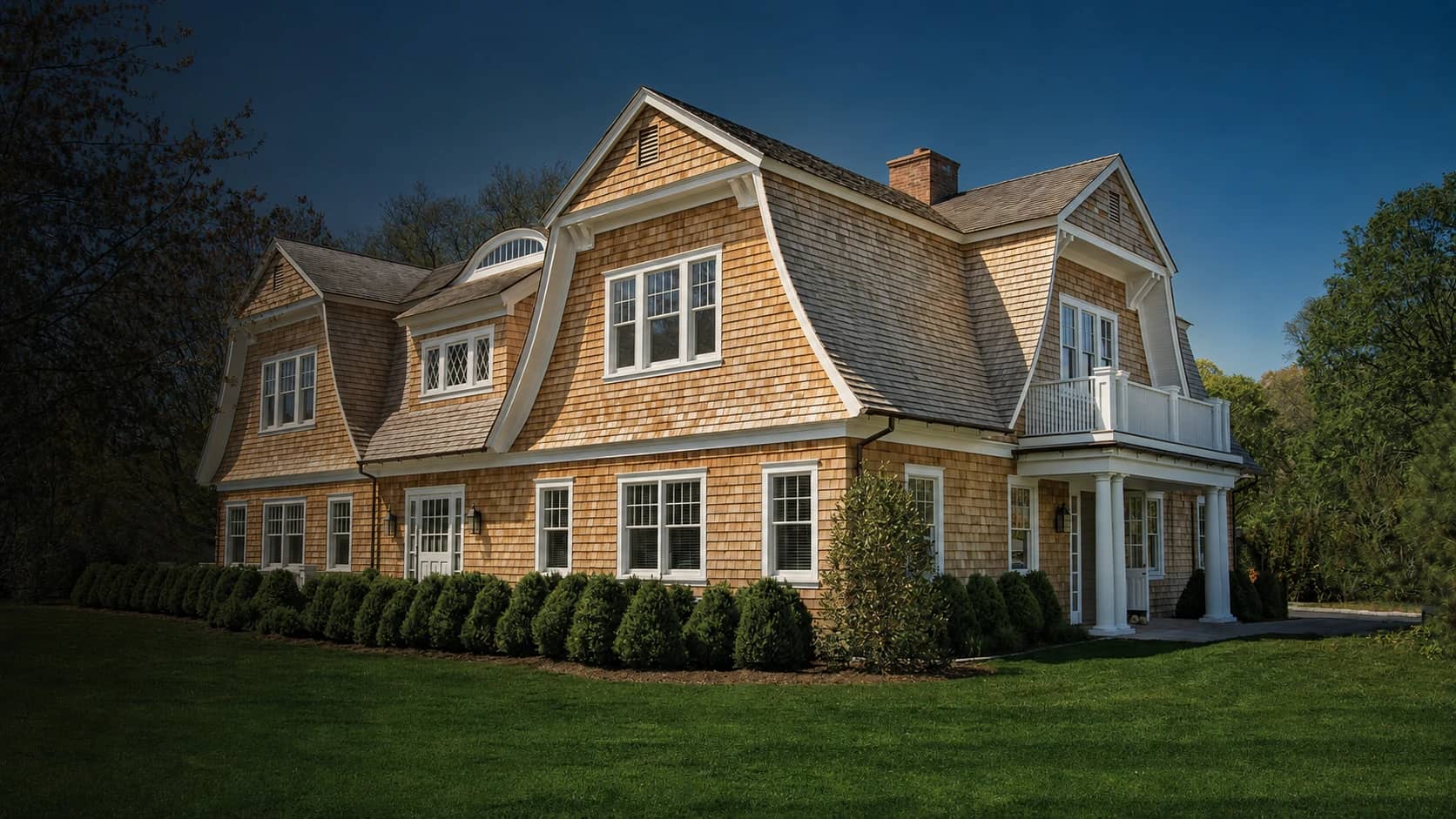 Exterior of a cedar-shingle home.